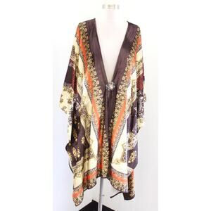 NWT Aratta Silent Journey Velvet Kimono One Size M L XL Floral Geometric Brown